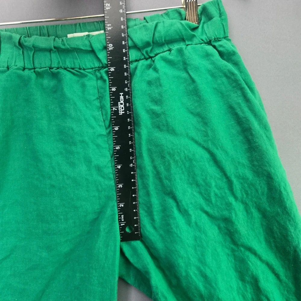 Everlane Linen Paperbag Waist Pants Green Straight Leg Crop Small S 24 Inseam